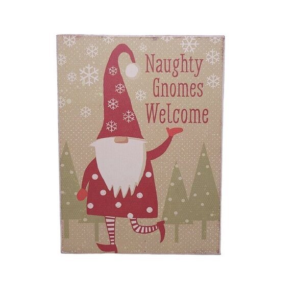 Naughty Gnomes Welcome Wooden Box Sign Christmas Decor 8" X 6" - Picture 4 of 4